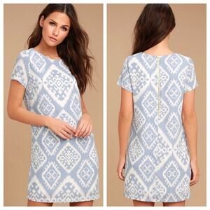 Lulus Give Me a Print Shift Mini Dress Blue White Size Small